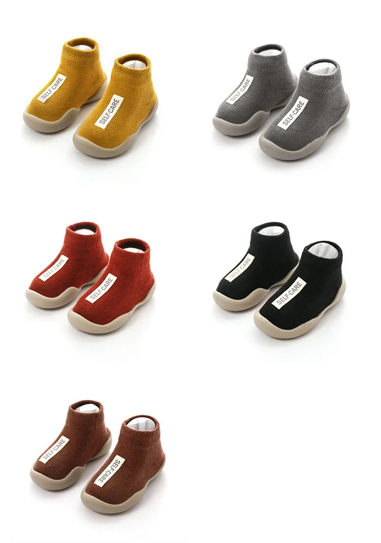 Baby Shoes Toddler First Walkers Infant Boys Girls Kids Rubber Soft Non-Slip Sole Floor Barefoot Casual Shoes Knit Booties