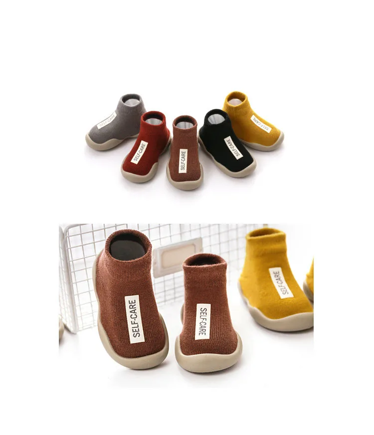Baby Shoes Toddler First Walkers Infant Boys Girls Kids Rubber Soft Non-Slip Sole Floor Barefoot Casual Shoes Knit Booties