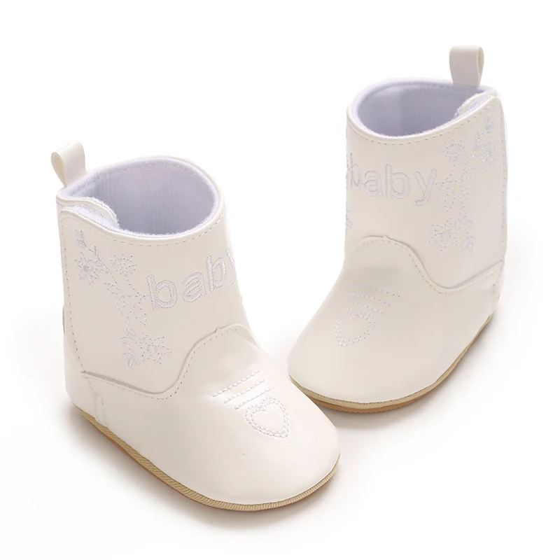 Infant Pre-Walker Shoes 0-18M Baby Cowboy Boots, Western Style Embroidered Mid-Calf Footwear for Boys Girls