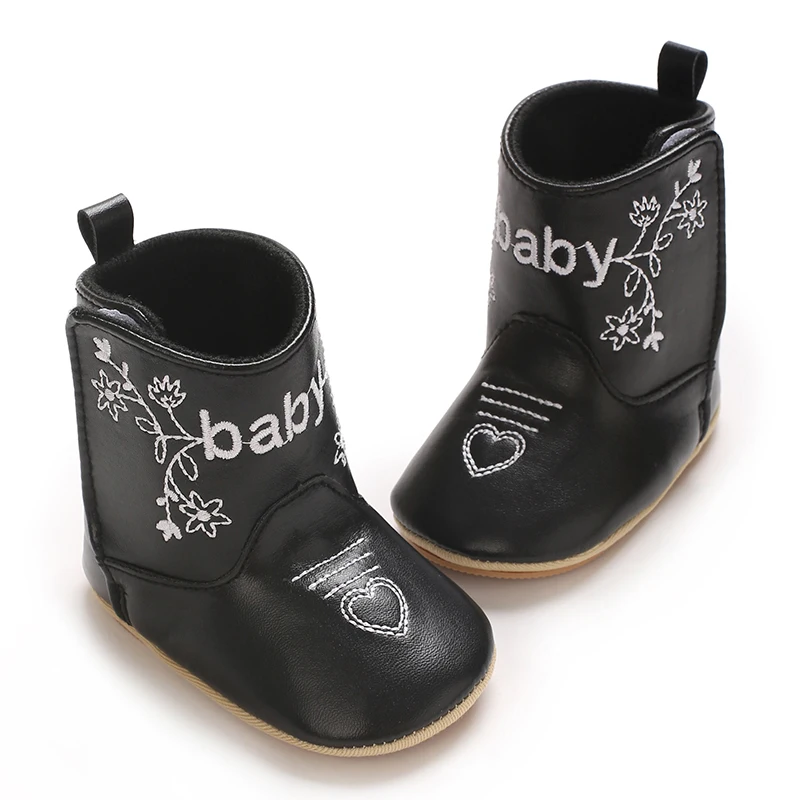 Infant Pre-Walker Shoes 0-18M Baby Cowboy Boots, Western Style Embroidered Mid-Calf Footwear for Boys Girls