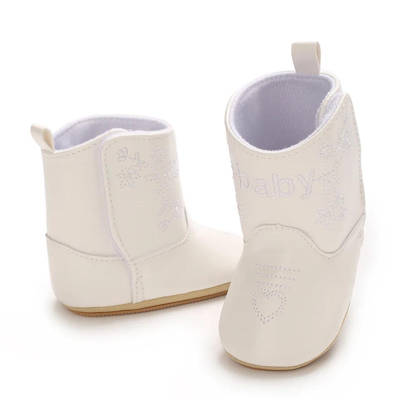 Infant Pre-Walker Shoes 0-18M Baby Cowboy Boots, Western Style Embroidered Mid-Calf Footwear for Boys Girls